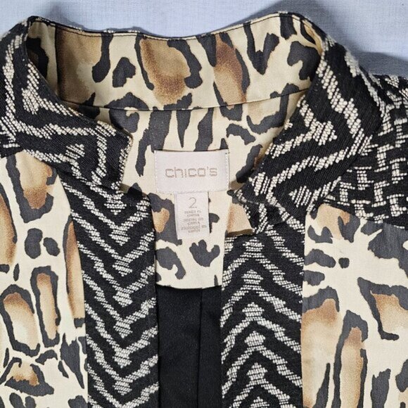 Chico's Open Coat Jacket Women Size 2 Animal Print Tapestry - Picture 5 of 13